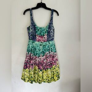 ABS By Allen Schwartz Womens Floral Watercolor Pleated Colorful Dress, Size 0